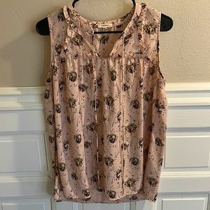 Pink, flowery loose fit top, size S